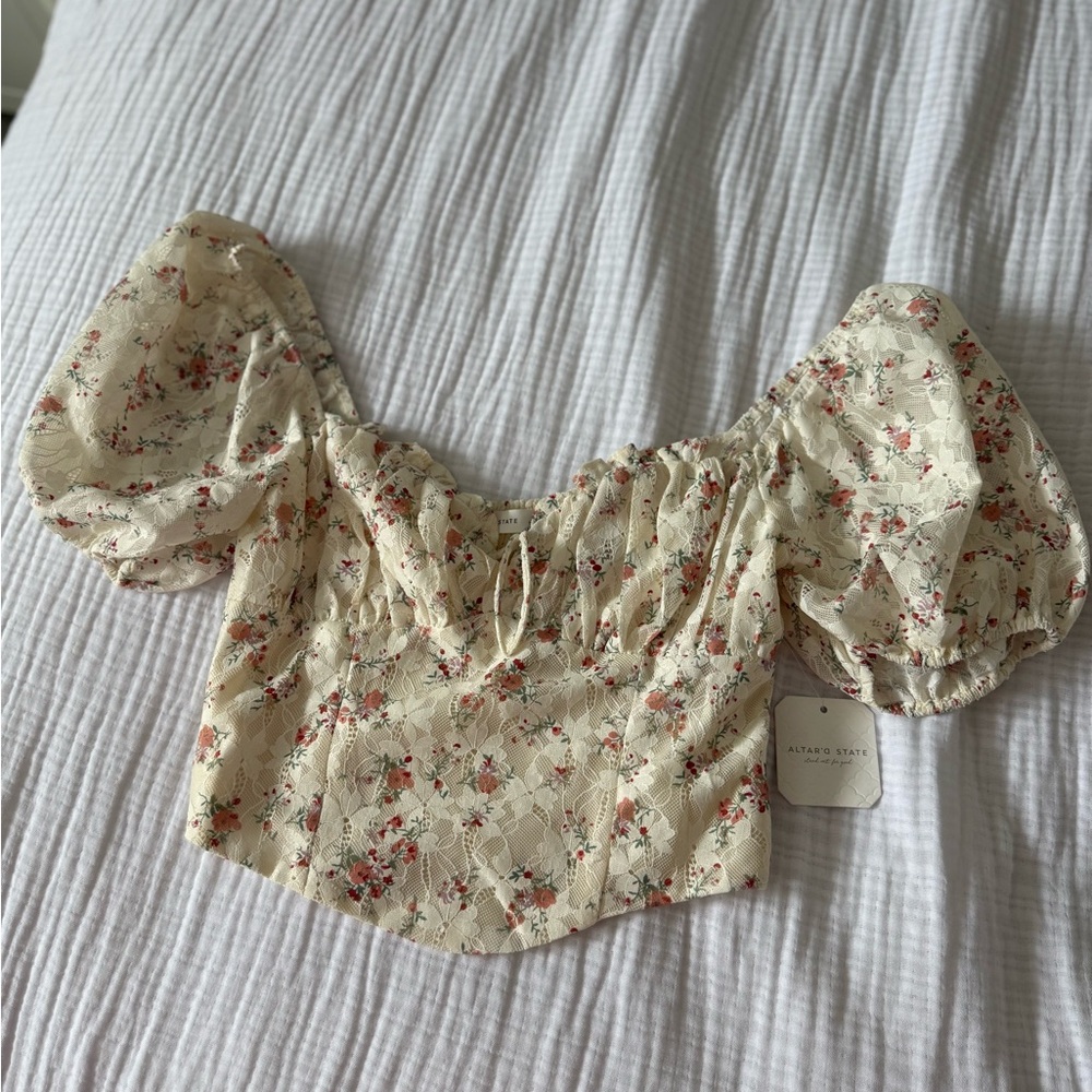Altar'd State Cream Floral Blouse
